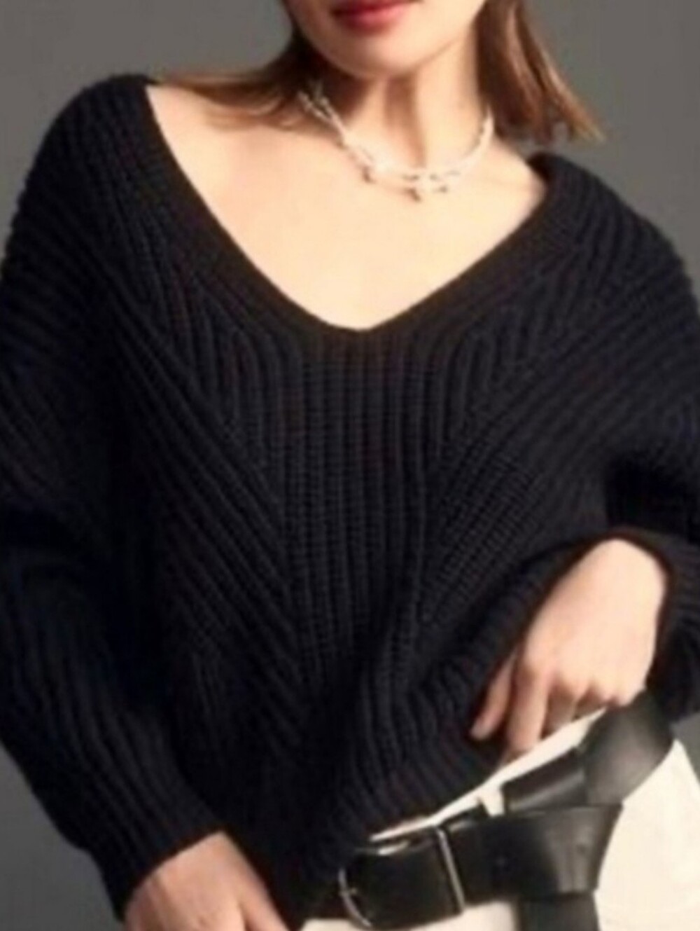 Anthropologie Maeve black wide-neck slightly cropped combed knit sweater